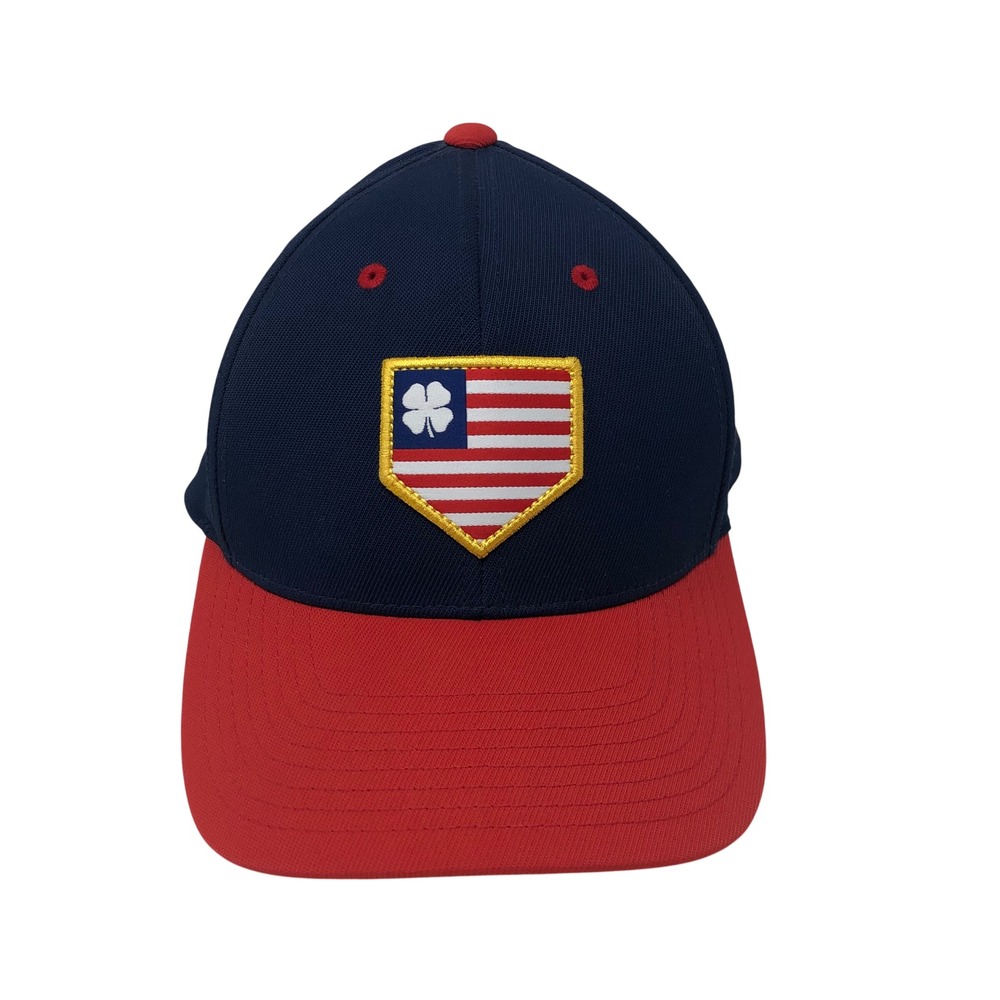 Black Clover Rawlings Baseball Hat Mens S-M Navy Blue Red Flexfit USA Patch